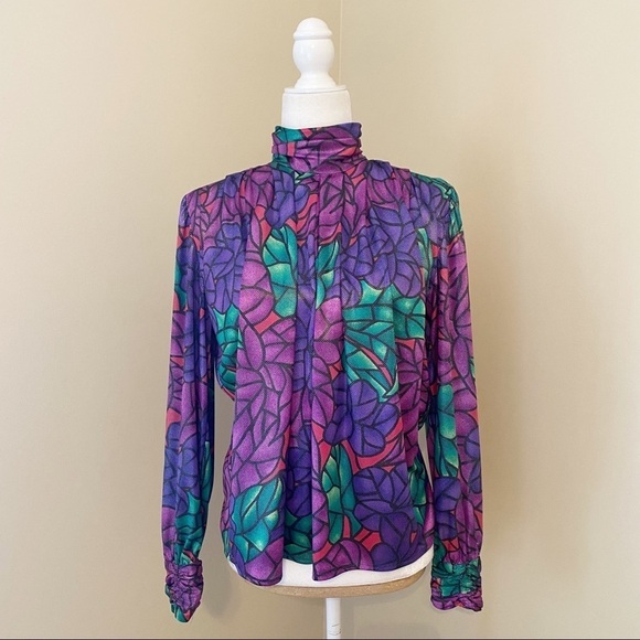 TESS Vintage Stained Glass High Neck Blouse - 8P - Picture 1 of 15